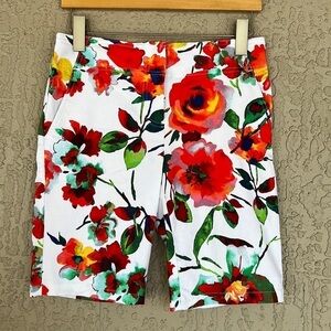 Izod Golf Floral Bermuda Shorts Stretch White Multi Print Size 4